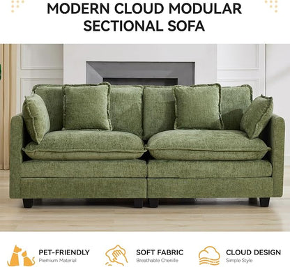 76" Cloud Loveseat Sofa, Modular Sectional Couch with Deep Seats and Double-Layer Thick Cushions, Chenille Upholstered 2-Seat Sofa for Living Room Apartment,Green