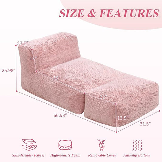 Hobestluk Giant Memory Foam Bean Bag Chairs for Adults (Soft Pink,Large) | Soft Fabric,Ergonomic Back Support,Lightweight,Easy Clean,No Assembly,Wear-resisting,For Livingroom Guest room