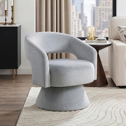 Lexicon 360 Degree Swivel Accent Chair, Modern Comfy Velvet Round Barrel Chair, Open Back, Plush Foam Cushions, Metal Swivel Base for Living Room/Bedroom/Office/Small Spaces, Gray