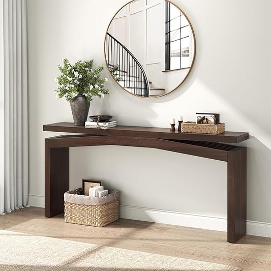 Epecoya Modern Dark Brown Console Table for Living Room, Vintage Wooden Entry Way Tables 63", Behind Couch Table Skinny for Entrance, Hallway, Home, Apartment, Dark Brown