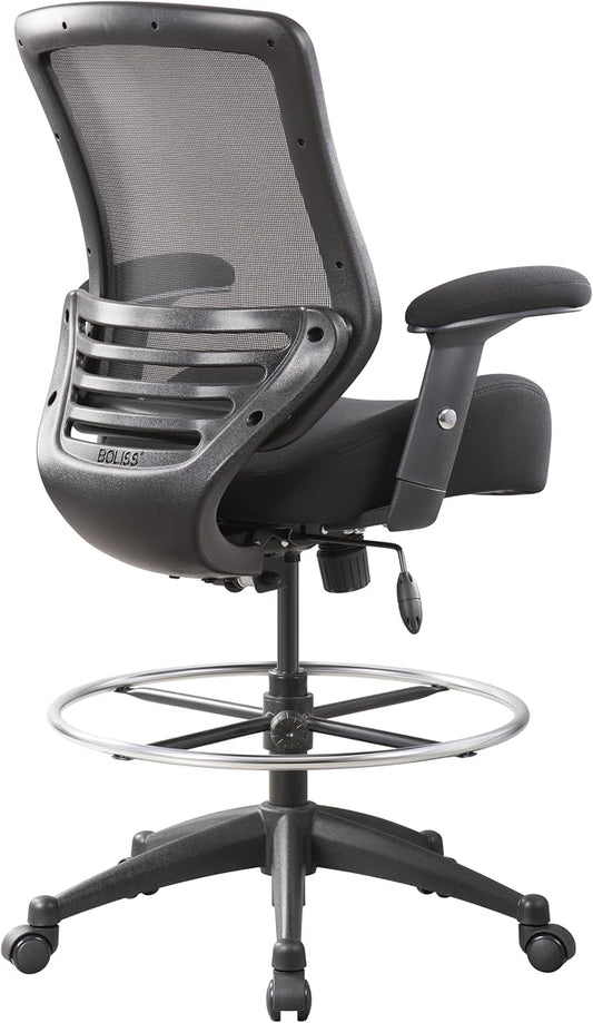 BOLISS 400lbs Mesh Ergonomic Office Drafting Chair Big Adjustable Foot Ring Height Adjustable Armrest(Black)