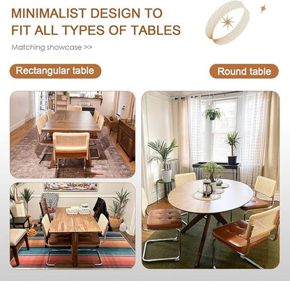 Zesthouse Natural Rattan Dining Chairs Set of 4, Mid Century Modern Dining Room Chairs with Chrome Leg, Faux Leather Kitchen Chair with Solid Wood Back & Cane Mesh, Breuer Cesca Design Inspired, Brown