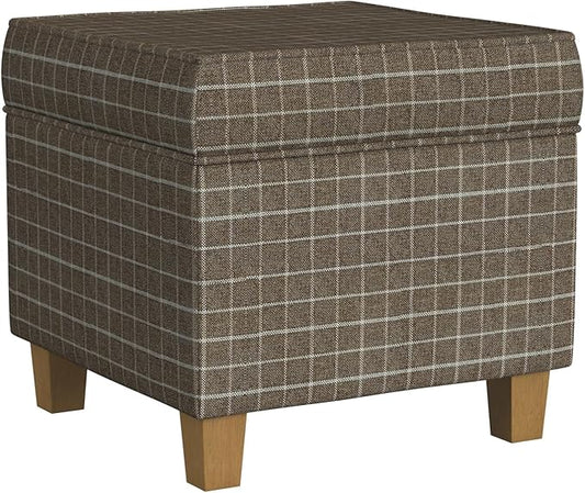 HomePop 18" Classic Square Storage Ottoman - Brown Windowpane