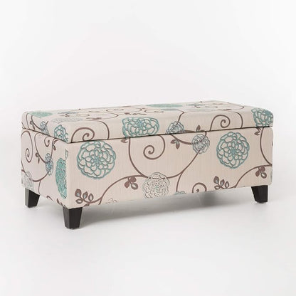 Christopher Knight Home Breanna Fabric Storage Ottoman, White And Blue Floral