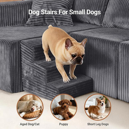 Claiks 128" Modular U Shaped Couch, Sectional Deep Seat Sofa with Pet Stair, Dark Grey