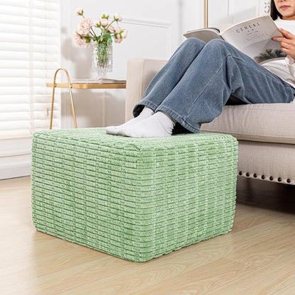 Asuprui Round Square Pouf Ottoman Foot Rest – Lightweight Modern Footstool with Plush Foam Filling, Perfect for Living Room Decor & Cozy Comfort – 20x20x14 Inch Chic Accent Piece (Sage Green)