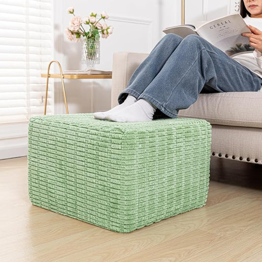 Asuprui Round Square Pouf Ottoman Foot Rest – Lightweight Modern Footstool with Plush Foam Filling, Perfect for Living Room Decor & Cozy Comfort – 20x20x14 Inch Chic Accent Piece (Sage Green)