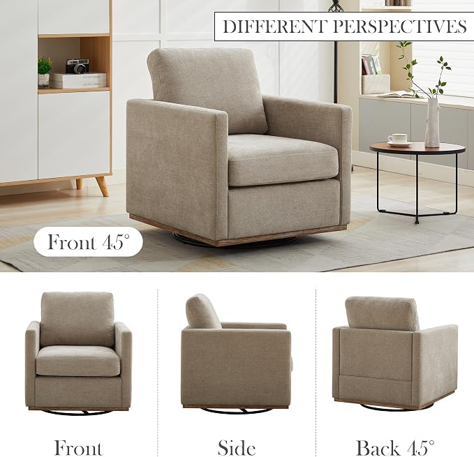 Aoiy & Wifon 30.7" W Swivel Accent Chair Set of 2, Mid Century Modern Swivel Chairs for Living Room, Comfy Small Accent Chair, Wavy Chenille, Taupe