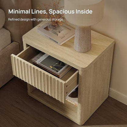 SICOTAS Night Stand with Large Drawer 24" Tall Fluted Modern Nightstands Wide Bedside Table for Bedroom Sofa Home Office, Nightstand with Spacious Storage Minimalist Design, Easy Assembly