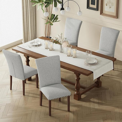 MALOL Dining Chairs Set of 2, High Back Dining Chair with Wood Legs and Nailhead Trim, Modern Padded Kitchen Room Chairs for Dining Room/Restaurant, Light Grey