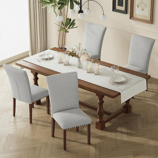 MALOL Dining Chairs Set of 4, High Back Dining Chair with Wood Legs and Nailhead Trim, Modern Padded Kitchen Room Chairs for Dining Room/Restaurant, Light Grey