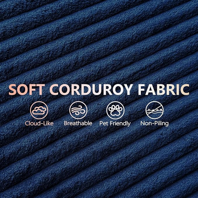 95" Cloud Sectional Couch U-Shaped Chaise with Ottoman, Corduroy Boneless Couch for Living Room Bedroom, Deep-Seat Upholstered Modular Cloud Sofa, No Assembly Required (Blue, Right Facing Chaise)