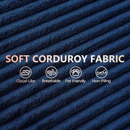 95" Cloud Sectional Couch U-Shaped Chaise with Ottoman, Corduroy Boneless Couch for Living Room Bedroom, Deep-Seat Upholstered Modular Cloud Sofa, No Assembly Required (Blue, Right Facing Chaise)