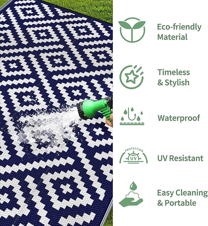 GENIMO Outdoor Rug 4'x6' Waterproof, Reversible Mats, Outdoor Area Rug, Plastic Outside Carpet, Geometric Rv Mat for Patio Camping Picnic Backyard Deck Balcony Porch Beach Trailer