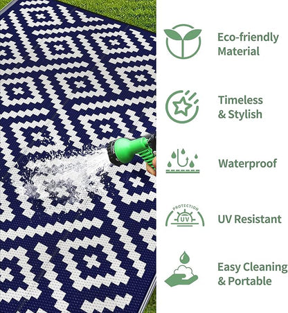 GENIMO Outdoor Rug 4'x6' Waterproof, Reversible Mats, Outdoor Area Rug, Plastic Outside Carpet, Geometric Rv Mat for Patio Camping Picnic Backyard Deck Balcony Porch Beach Trailer