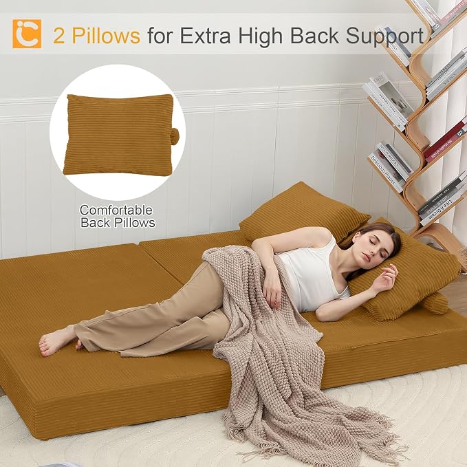 COMAX Futon Sofa Bed, Convertible Sofa Bed, Folding Boneless Couches | Boneless Couch for living room, 4‑in‑1 Fold Out Small Foldable Loveseat Floor Sleeper Mattress Lounge Space‑Saving