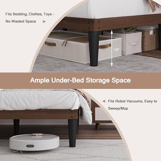 Yumori 12.9 Inch Minimalist Style Full Size Bed Frame, Wood Platform Bed with Wood Slat Support, No Box Spring Needed, Easy Assembly, Walnut