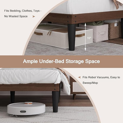 Yumori 12.9 Inch Minimalist Style Full Size Bed Frame, Wood Platform Bed with Wood Slat Support, No Box Spring Needed, Easy Assembly, Walnut