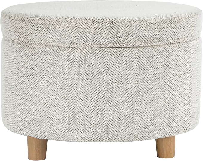 HomePop 24" Large Round Storage Ottoman - Cream Chevron Woven