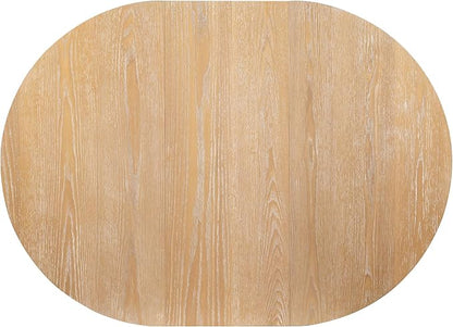 LUMISOL 42"-58" Extendable Round Dining Table for 4-6, Farmhouse Kitchen Table with 16” Middle Leaf and Curved Table Legs for Kitchen, Dining Room, Apartment, Natural Wood Wash