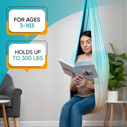 Indoor Sensory Swing for Kids or Outdoor – Holds 300lbs, Double-Layer, & 360° Swivel, Calming Compression Therapy Swing Hammock for Kids & Adults with All Hardware – Sensory-Motor Toys & Gifts