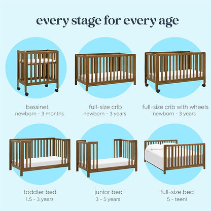 Carter's by Davinci Colby Grow 6-in-1 Convertible Bassinet to Crib in Walnut, Portable Design with Removable Wheels, Wooden Baby Bed w/Four Adjustable Heights | GREENGUARD Gold and FSC Certified