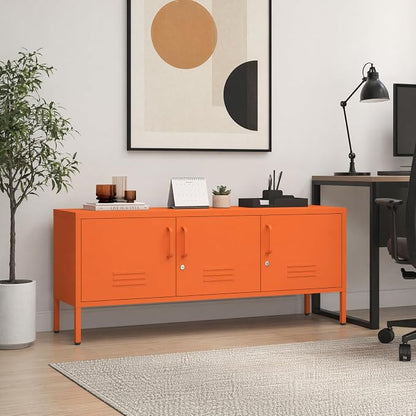 Metal Storage Cabinet-22 Tall Steel TV Stand Cabinets with Lockable Doors and Adjustable Shelves Orange Living Room Locker Organizer for Home Office Bedroom Size：22" H X 47.3" W X 13.8" D