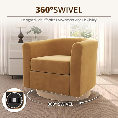 Swivel Accent Chair with Storage Ottoman Set of 2, Modern Velvet Barrel Chair, Upholstered Armchair with Footrest for Living Room/Reading/Bedroom, 25.4'' D x 28.35'' W x 24.4'' H, Yellow