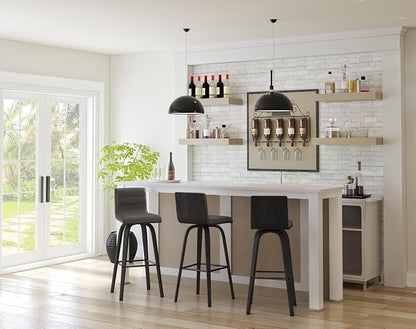 Armen Living Vienna Modern Swivel 30" Bar Height Barstool with Gray Faux Leather and Black Wood Finish
