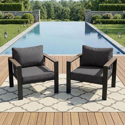 Patio Furniture Armchair Set of 2, All-Weather Patio Sofa with Washable Thick Cushion, Deluxe Aluminum Modern Outdoor Sectional for Porch, Balcony, Deck, Yard, Dark Gray