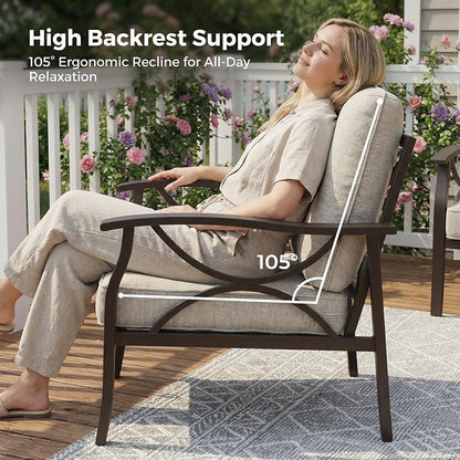 RoyalCraft Outdoor Patio Furniture Set, 7 Seats Outdoor Patio Set with 4" Thick Cushion, All-Weather Metal Patio Sofa with Coffee Table, Outdoor Sectional Furniture for Porch Backyard, Khaki&Beige