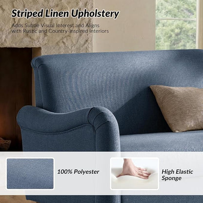 HULALA HOME 50.5" Loveseat Sofa with Stripe Pattern, 2 Seater Farmhouse Sofa with Rolled Wide Armrests and Rubber Wood Legs, Comfy Upholstered Small Couch for Living Room Bedroom, Navy