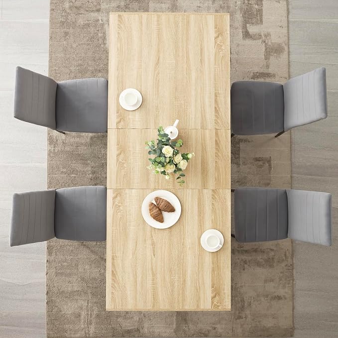 STHOUYN 63”-79” Extendable Dining Room Table Desk for 6 8 10, Modern Rustic Kitchen Expanding Table, Wooden Long Large Expandable Dining Room Conference Table for Kitchens (Natural Oak)
