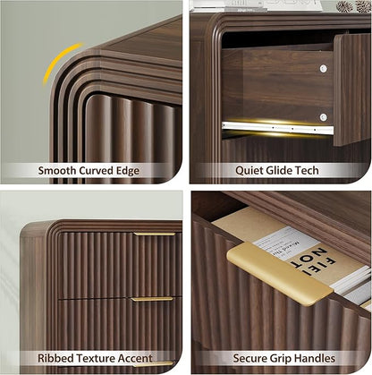 Decofy Fluted Drawers Dresser for Bedroom, Wood Dressers with Gold Handles, Modern Dressers with Wave Texture, Large Storage Chest of Drawers, Bedroom Dresser Organizer 55'' & 6 Drawers (Walnut)