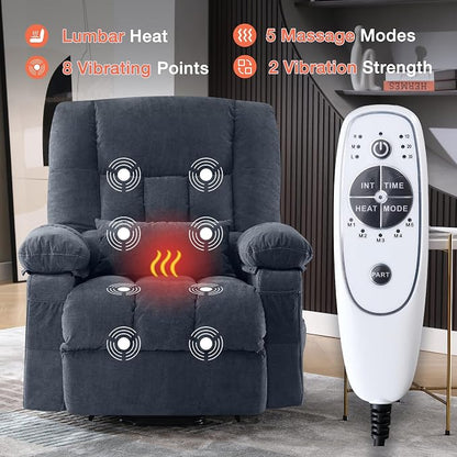 MAHOMICO Power Lift Recliner Chair for Elderly with Vibration Massage and Lumbar Heating, Electric Lift Recliner Single Sofa with Side Pocket and USB Charge Port for Living Room