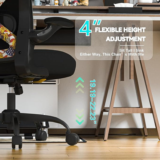 Office Desk Chair with Ergonomic Lumbar Support, Extra-Thick Seat Cushion, Flip-up Arms, Breathable Mesh Back, Computer Task Chair for Home Office