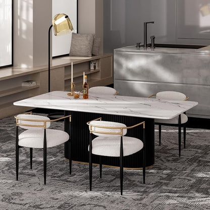 Morden Fort Modern Dining Table and Chairs Set for 4, 70" Black Dining Table with White Faux Marble Top and 4 Upholstered Chairs for Kitchen, Restaurant and Conference