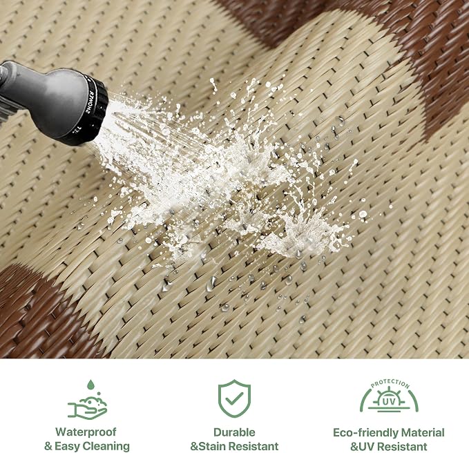 GENIMO 6' x 9' Outdoor Rug Waterproof for Patio Decor, Reversible Plastic Straw Area Rugs Mat for Camper, Outside Carpet for Rv, Deck, Porch, Picnic, Balcony, Mix-Coffee & Beige