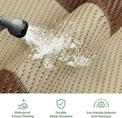 GENIMO 6' x 9' Outdoor Rug Waterproof for Patio Decor, Reversible Plastic Straw Area Rugs Mat for Camper, Outside Carpet for Rv, Deck, Porch, Picnic, Balcony, Mix-Coffee & Beige