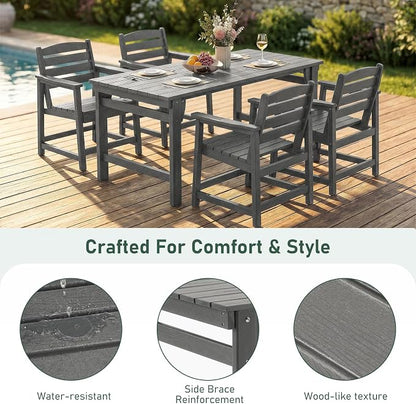 Furnimart 5-Piece Outdoor Dining Set, 67" HDPE Dining Table and Chairs for 4, All-Weather Patio Dining Set with Umbrella Hole, Outdoor Furniture Set for Backyard, Garden, Lawn & Poolside, Grey