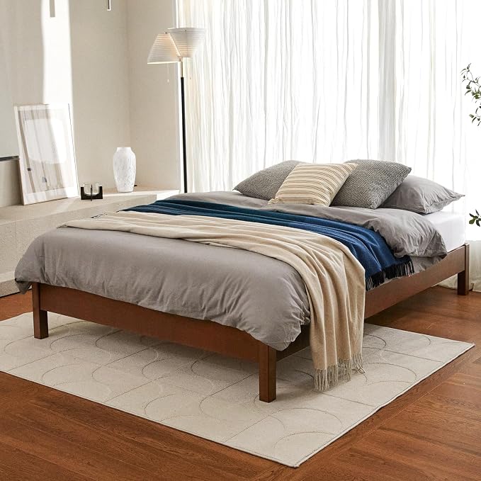 LIFEMENT Queen Bed Frame Signature Wood Platform, Noise Free, Under Bed Storage, No Box Spring Needed, Easy Assembly, Cherry