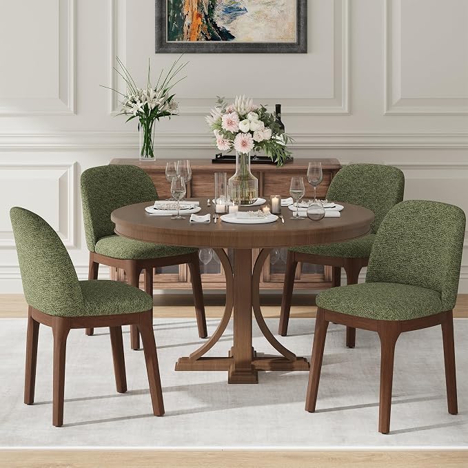 MALOL Upholstered Dining Chairs with Thickened Solid Wood Legs, Mid Century Modern Kitchen & Dining Room Chairs Set of 4, Comfortable Side Chairs for Dining Room, Kitchen, Green