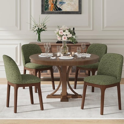 MALOL Upholstered Dining Chairs with Thickened Solid Wood Legs, Mid Century Modern Kitchen & Dining Room Chairs Set of 4, Comfortable Side Chairs for Dining Room, Kitchen, Green