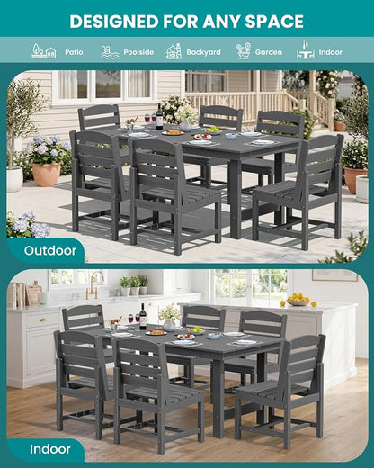 SERWALL Outdoor Dining Sets for 6, HDPE Dining Set with 6 Armless Chairs, Gray