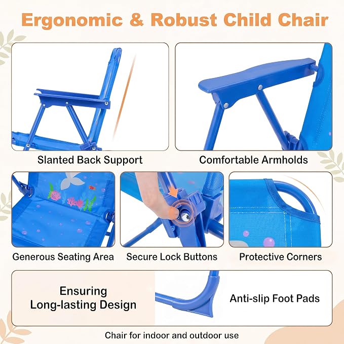 HONEY JOY Kids Picnic Table, Animal Themed Toddler Outdoor Table and Chair Set, 2 Folding Chairs & Removable Umbrella, Children Outdoor Furniture for Backyard Patio Garden (Blue Shark)