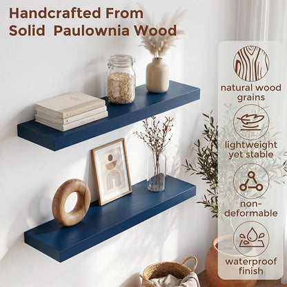 fuqing Dark Blue Floating Shelves | 24 Inch Floating Shelves for Wall Set of 2 | 24" W x 6.7" D x 1.4" H Blue Shelves for Bathroom Living Room Bedroom Kitchen