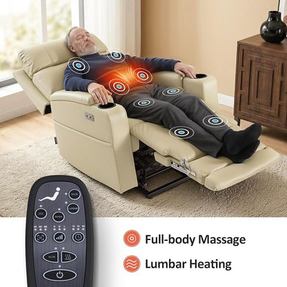 MCombo Lift Chair for Tall Man 6‘6’’, Dual Motor Power Lift Recliner Chair for Elderly, Lay Flat for Sleeping, Heat and Massage, USB & Type C, Faux Leather 7755 (Cream White)
