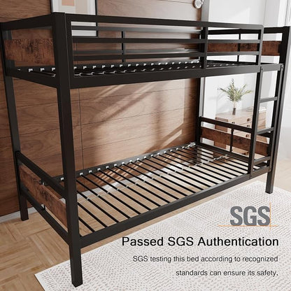 Einhomn Bunk Bed Twin Over Twin, Heavy Duty Metal Bed with Ladder and Full-Length Guardrail, Under-Bed Storage Space, No Box Spring Needed, Noise Free, Rustic Brown
