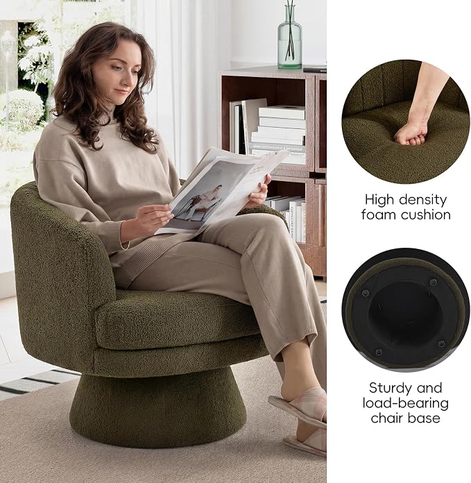 CANMOV Swivel Accent Chair with Armrest Set of 2, Modern 360 Degree Swivel Barrel Chair with Curve Back and Soft Cushion,Comfy Round Sherpa Teddy Armchair Single Sofa for Living Room, Green