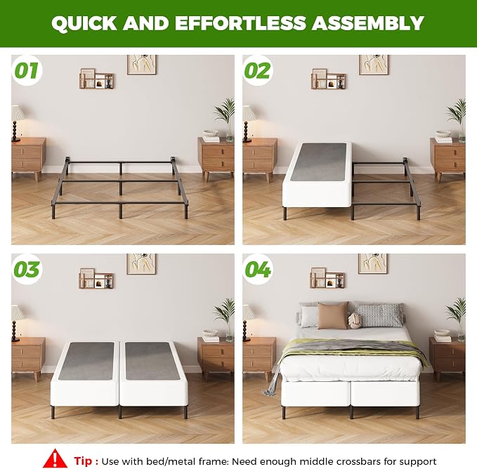 EMODA 7 Inch Split Queen Box Spring, 3500LBS Heavy Duty Metal Box Spring for Queen Bed Mattress Foundation with Fabric Cover, Noise-Free, Non Slip, Easy Assembly